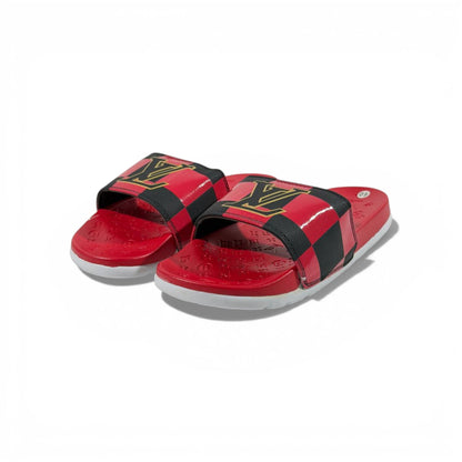 🔴 Louis Vuitton Checkered Slides – Red Statement Edition ❤️✨