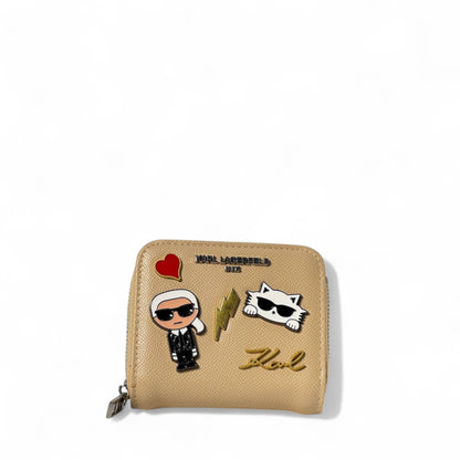 ✨ Karl Lagerfeld Beige Zip Wallet – Signature Karl & Choupette Patches 🕶️🐱