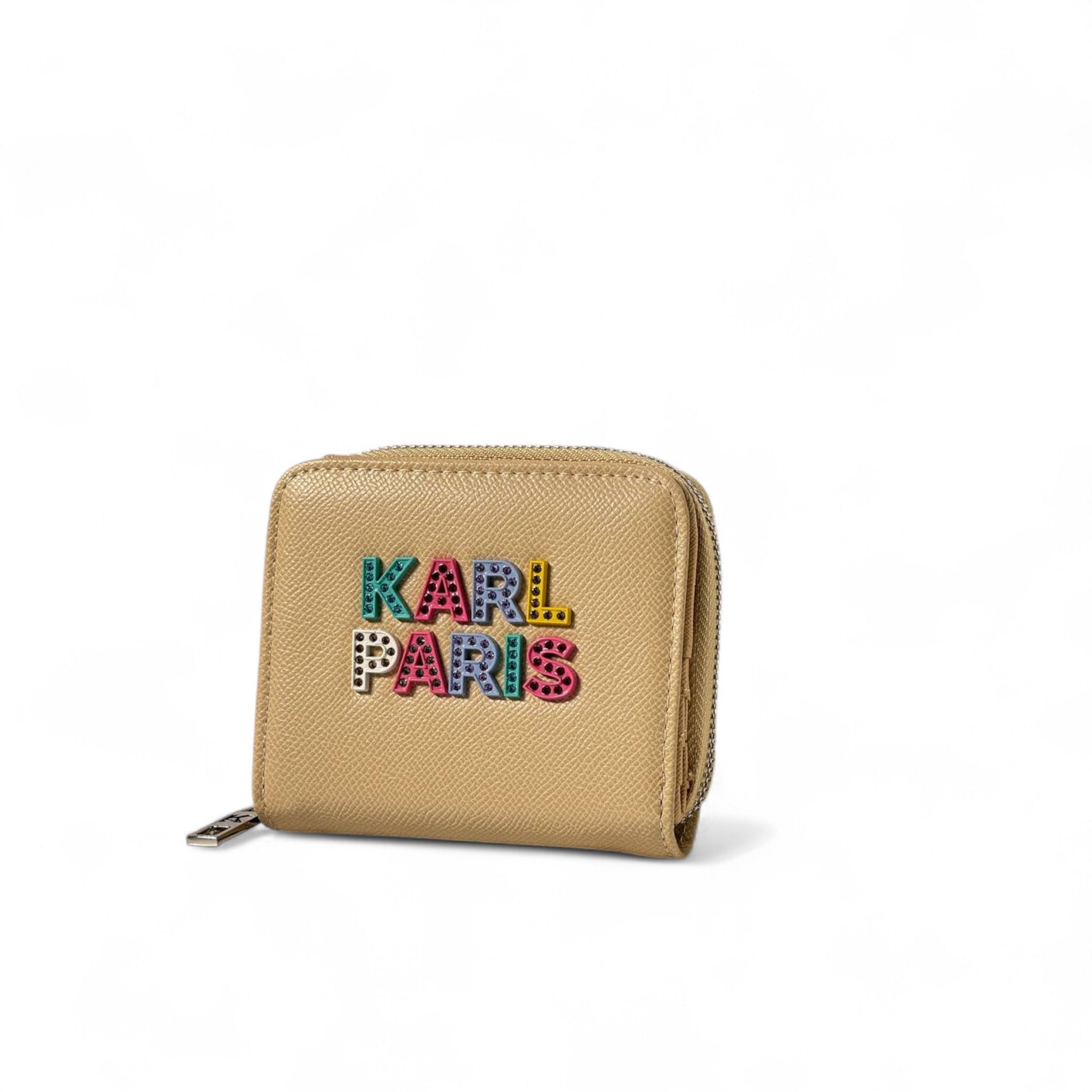 🌾 Karl Lagerfeld Beige Wallet – Studded Multicolor KARL PARIS Logo 🌈👜