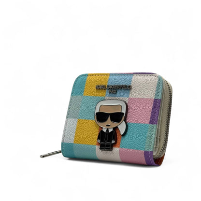 🎨 Karl Lagerfeld Multicolor Check Wallet – Cartoon Karl Edition 🕶️✨👛