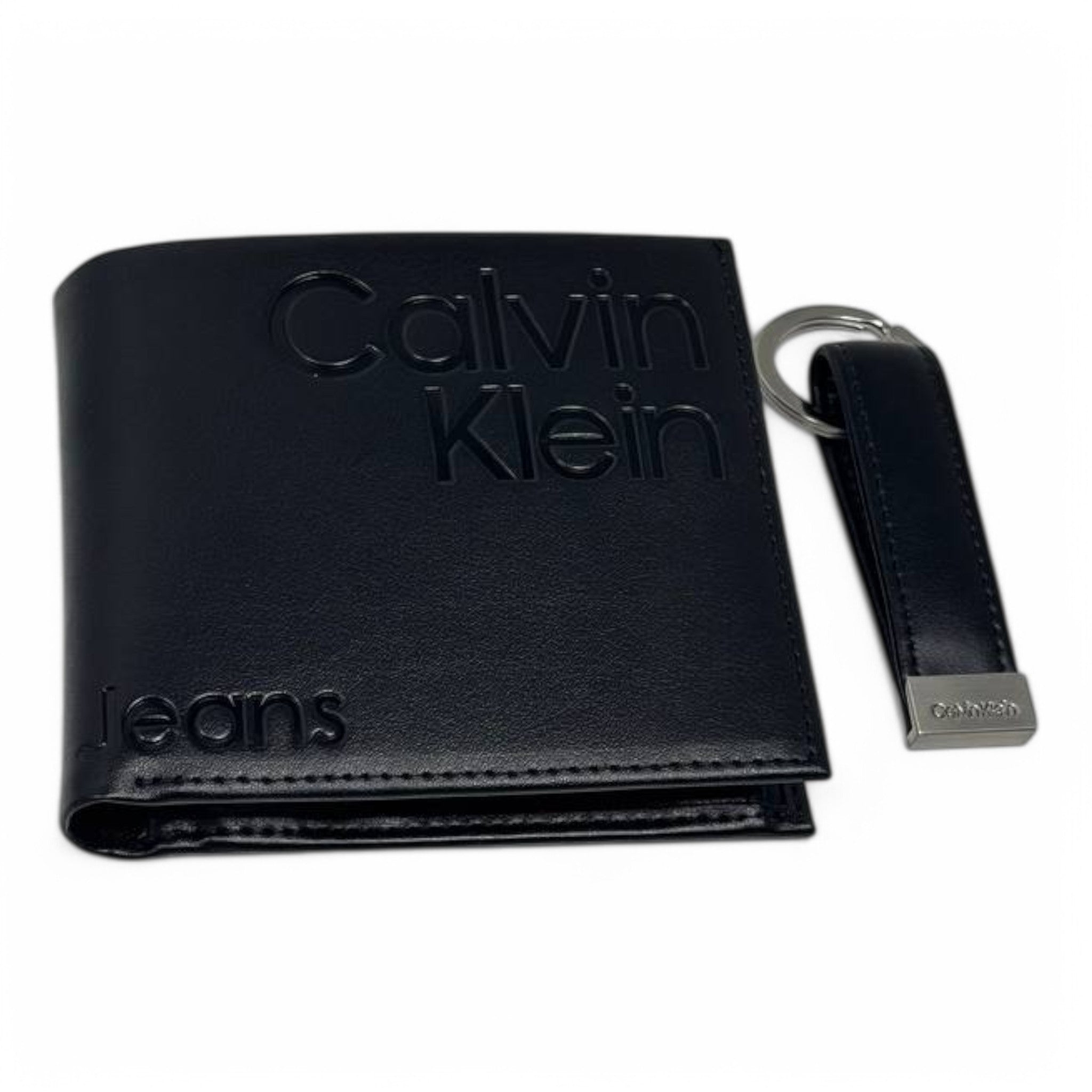 Calvin Klein Jeans Black Leather Wallet & Keychain Gift Set