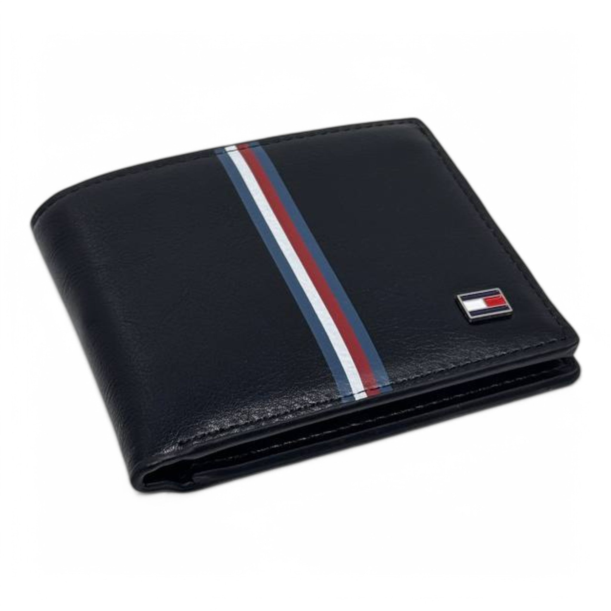 Tommy Hilfiger Classic Stripe Black Leather Bi-Fold Wallet