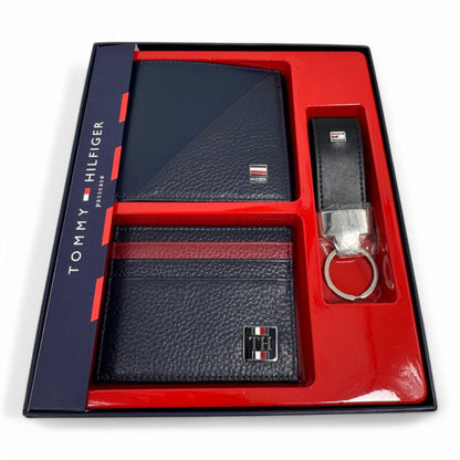 Tommy Hilfiger Navy Blue Leather Wallet & Keychain Gift Set