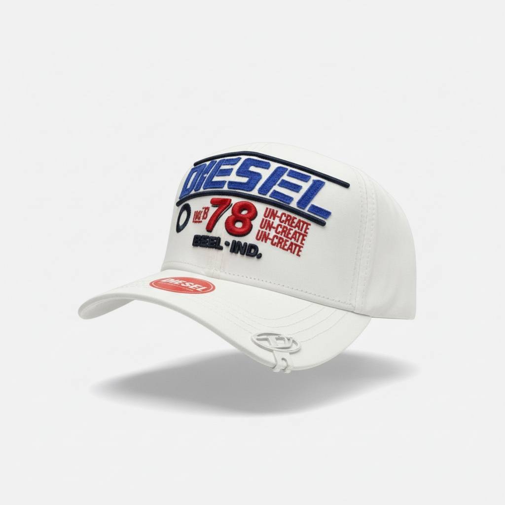 🧢 Diesel D78 White Cap – Bold Logo Racing Streetwear Style 🔥