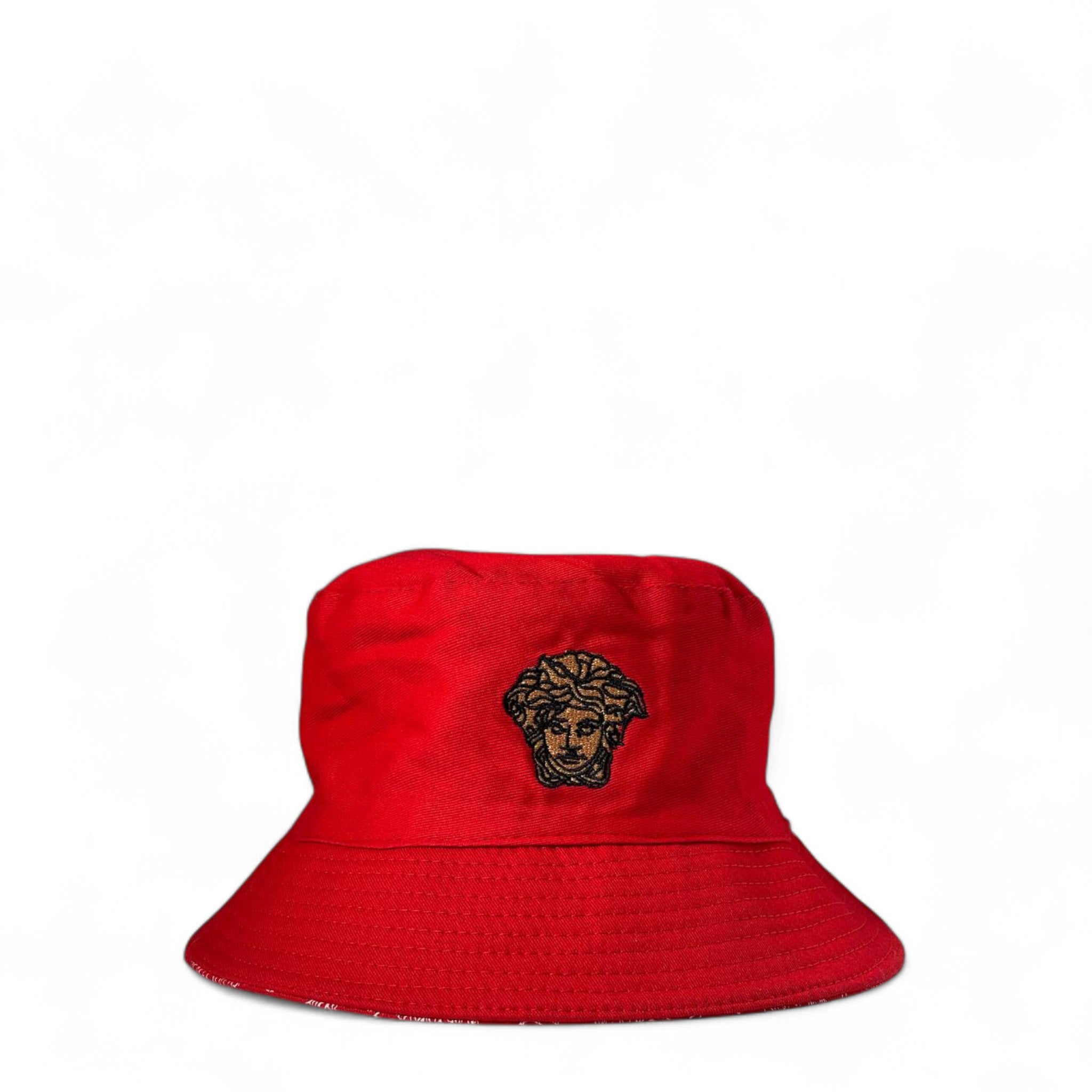 🧢 Versace Reversible Red Bucket Hat – Medusa & Logo Print 🔥