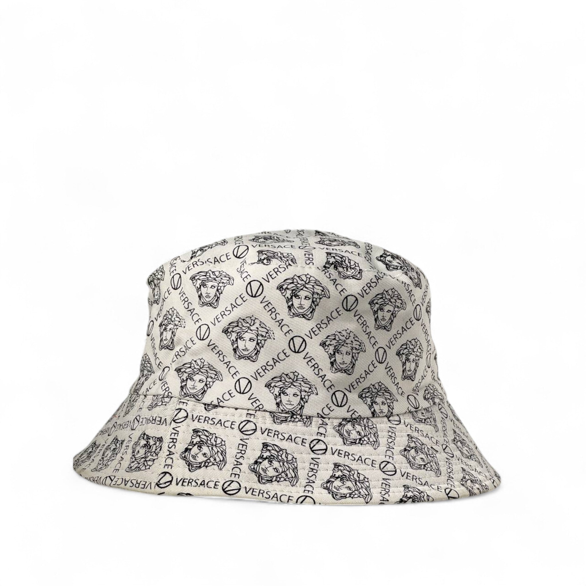 🧢 Versace Reversible Medusa Bucket Hat – Cream & Logo Print 🔁