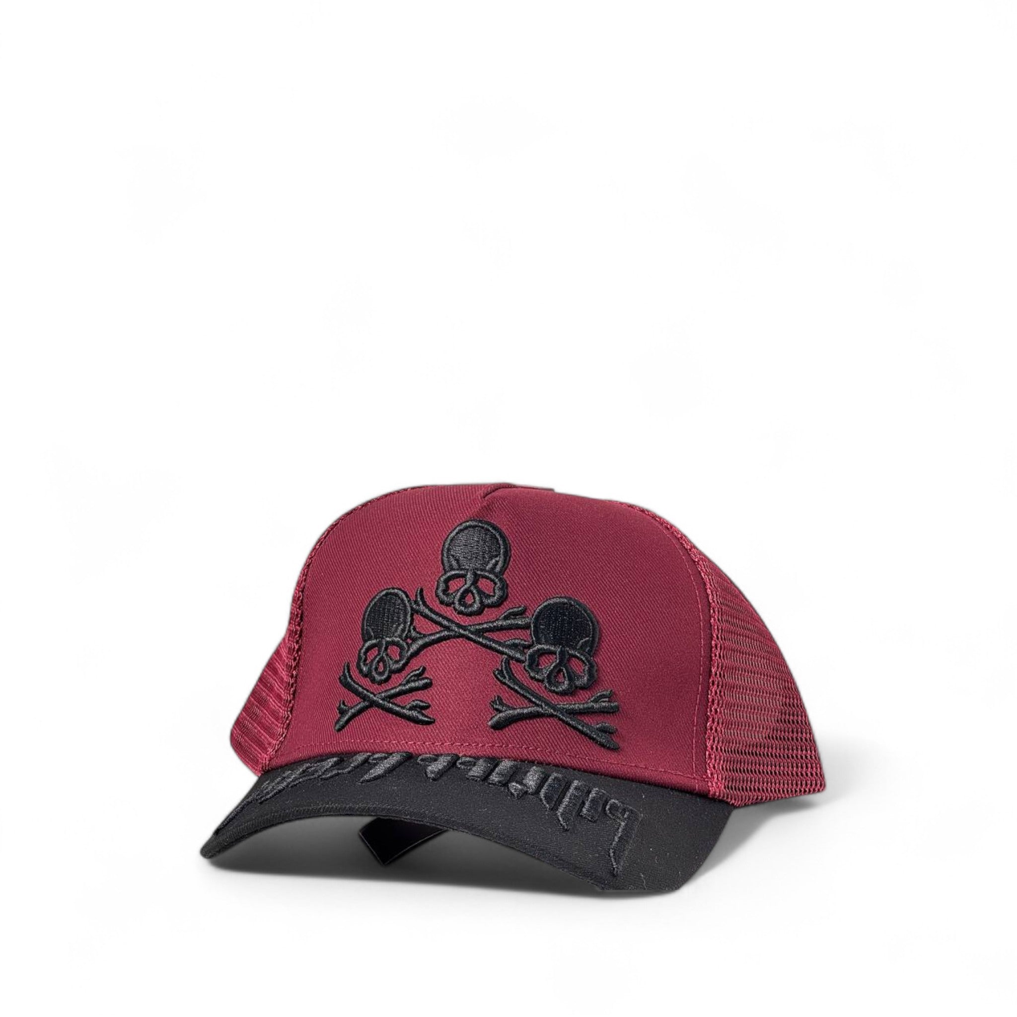 Philipp Plein Skull Trio Cap 💀🔥 | Burgundy & Black Mesh Trucker Hat