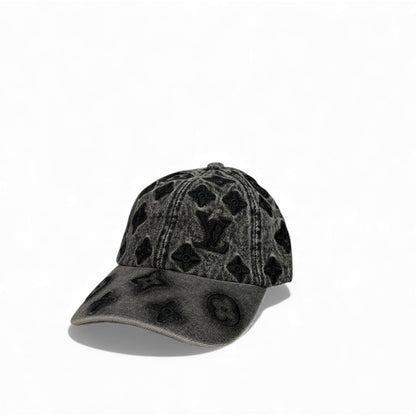 🧢 Louis Vuitton Monogram Black Washed Denim Cap – Luxury Street Edition