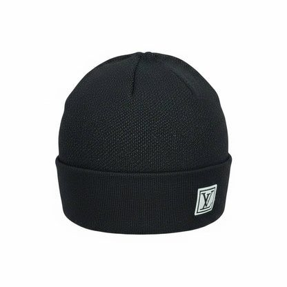 🖤 Louis Vuitton Monogram Patch Beanie – Black Luxury Winter Knit Hat ❄️✨