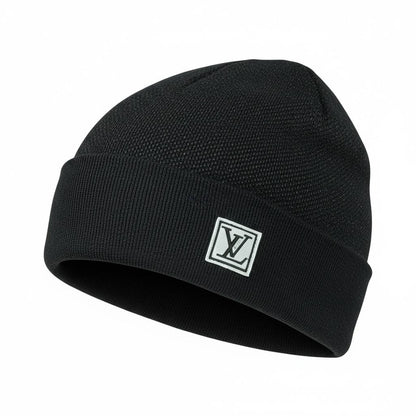 🖤 Louis Vuitton Monogram Patch Beanie – Black Luxury Winter Knit Hat ❄️✨