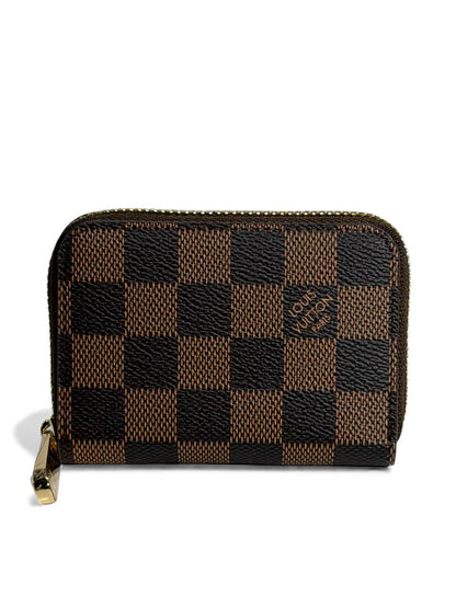 Louis Vuitton Damier Ebene Zip Wallet – Brown Signature Checkered Pattern 🟫✨ | Compact Designer Wallet