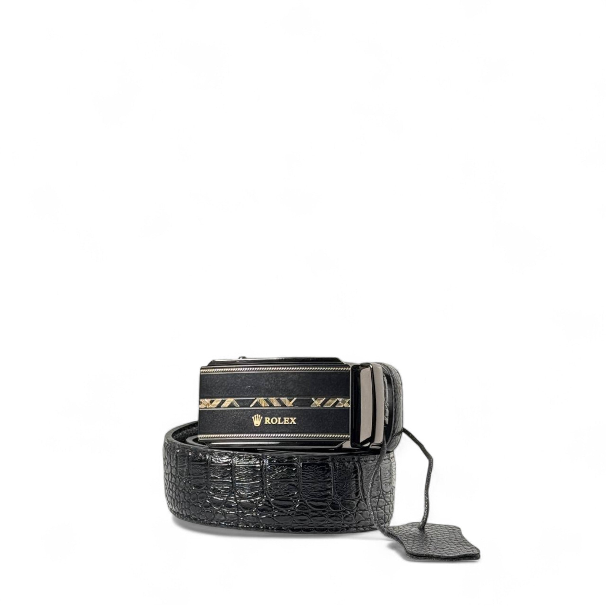🔥 Luxurious Rolex Black Croc Belt – Bold Gold Buckle Elegance 🖤🐊