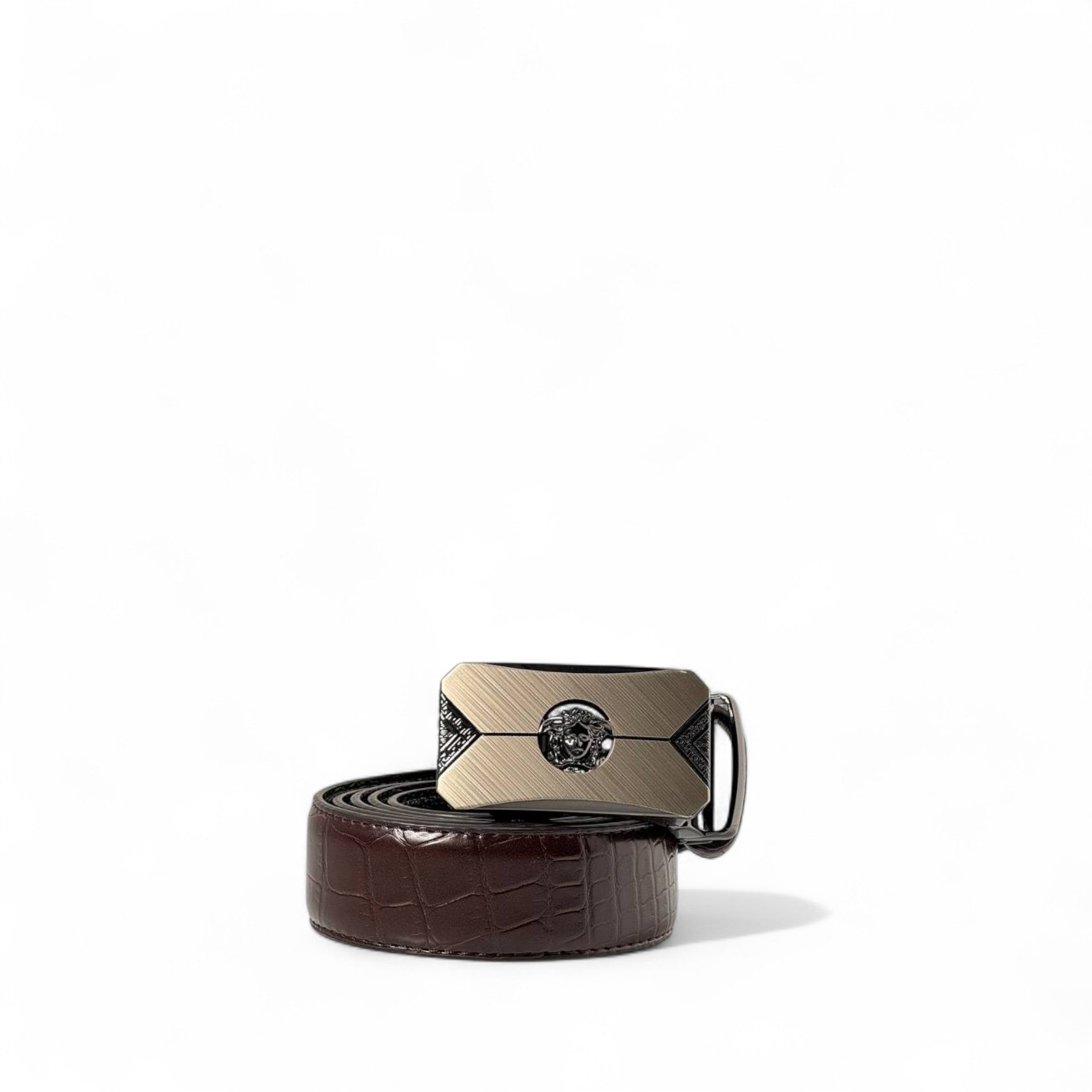 🟤 Versace-Inspired Brown Croc Belt – Regal Gunmetal Buckle 👑🐊