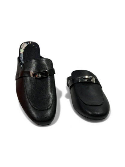 🔥 Hermès-Inspired Leather Mules – Black Luxury Edition 🔥
