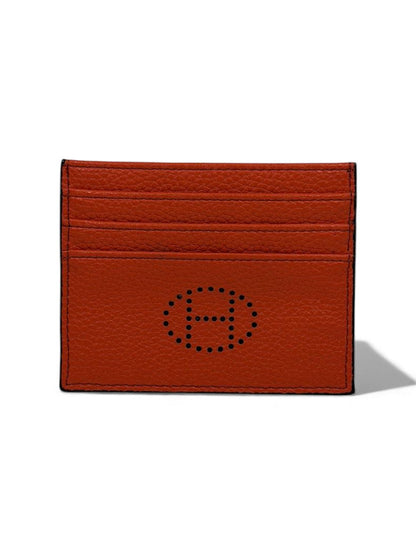 🔥 Hermès-Inspired Orange Leather Card Holder – Perforated H Edition 🔥