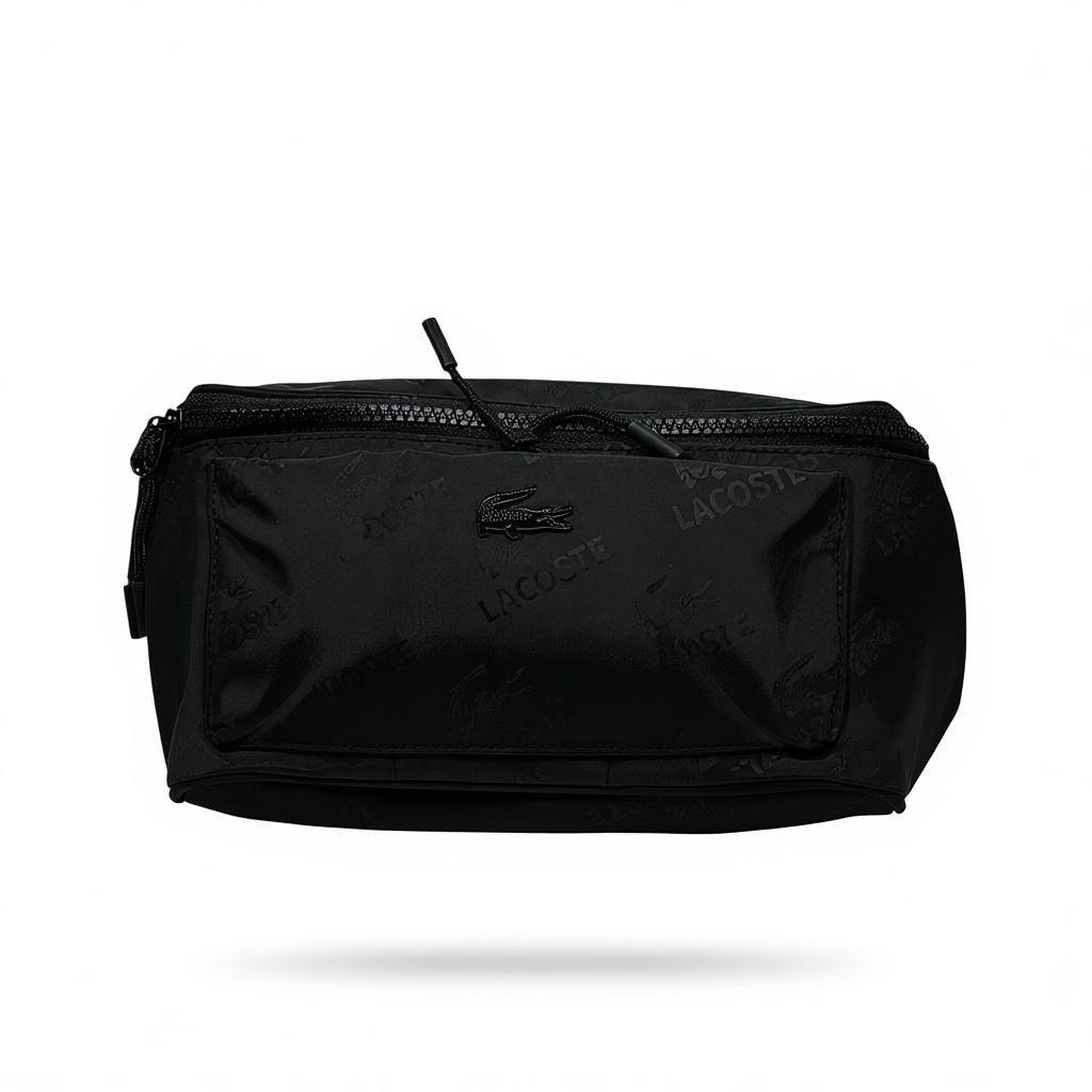 🎾 Lacoste Black Monogram Belt Bag – Sporty Urban Essential 🎒🐊