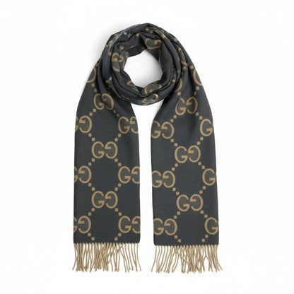 Gucci GG Double-Face Wool Scarf – Grey & Beige Reversible Luxury