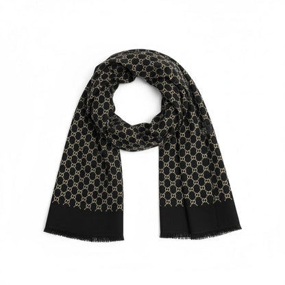 Gucci Black Monogram Wool Scarf – Luxury Winter Essential 🖤✨