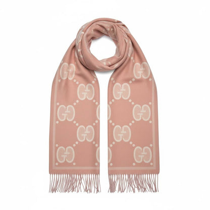 🧣 Gucci Reversible GG Monogram Scarf – Pink & Cream Edition