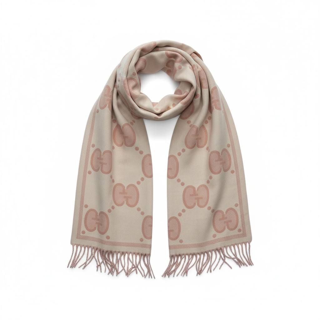 🧣 Gucci Reversible GG Monogram Scarf – Pink & Cream Edition