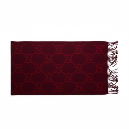 🧣 Gucci GG Monogram Wool Scarf – Deep Burgundy Elegance