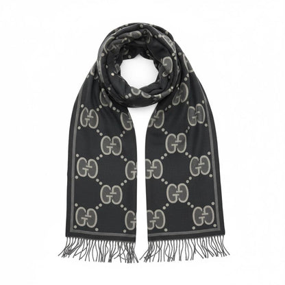 🧣 Gucci Reversible GG Monogram Scarf – Black & Grey