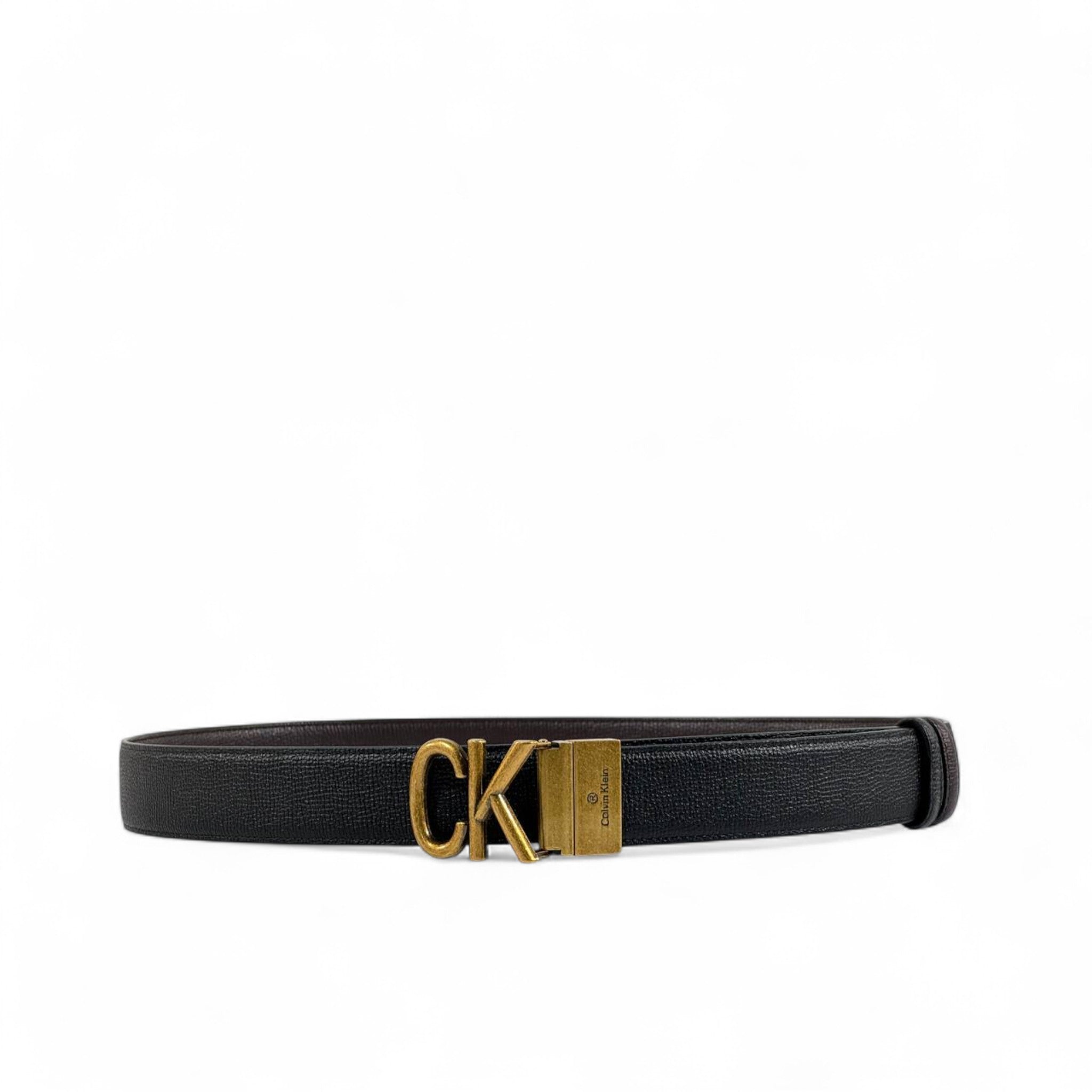 🖤 Calvin Klein Black Leather Belt – CK Gold Buckle | 115 cm