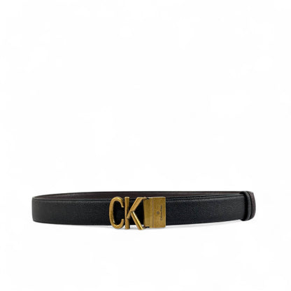 🖤 Calvin Klein Black Leather Belt – CK Gold Buckle | 115 cm