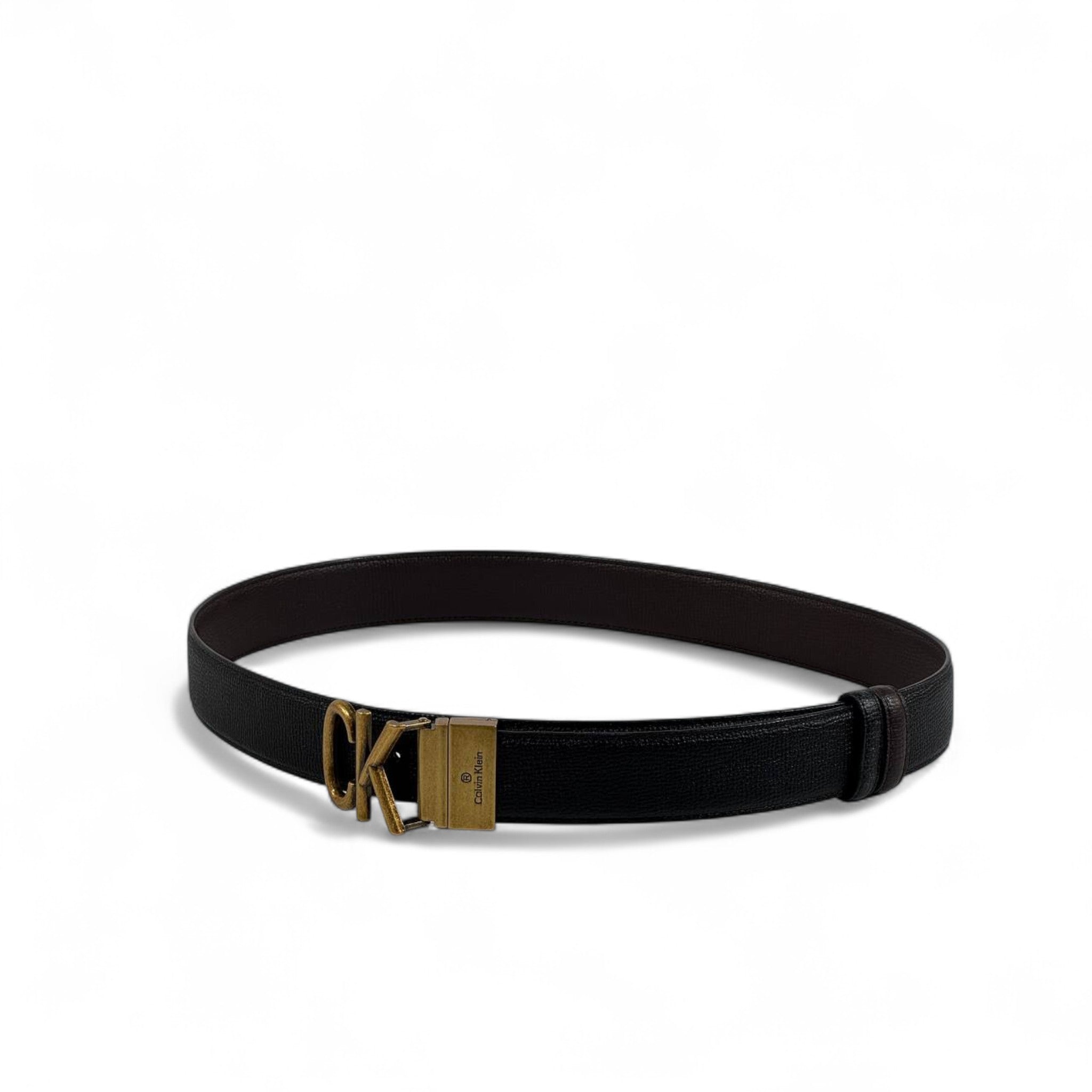 🖤 Calvin Klein Black Leather Belt – CK Gold Buckle | 115 cm