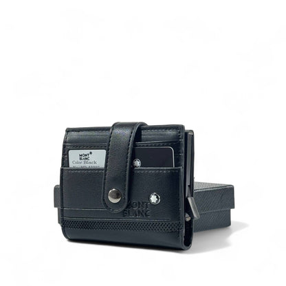 🖤 Montblanc Black Leather Wallet – Strap Closure with Emblem