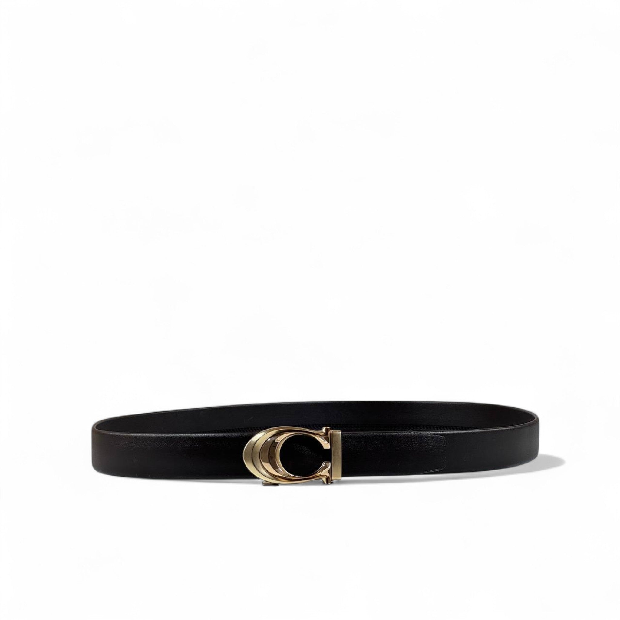 🖤 Coach Black Leather Belt – Signature C Buckle | 135 cm