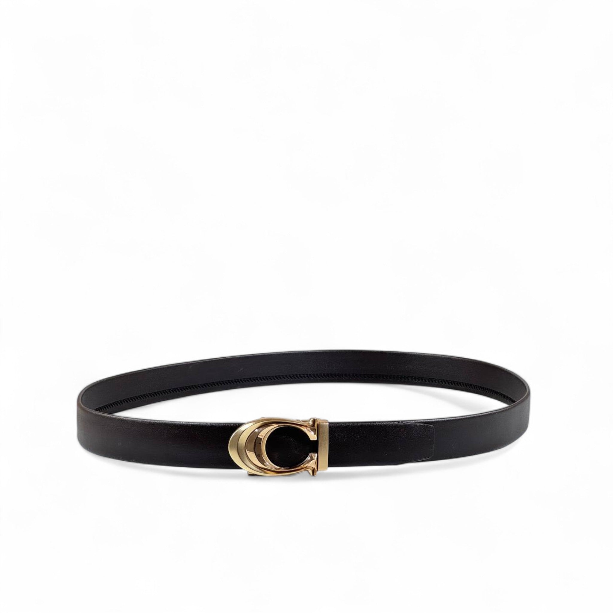 🖤 Coach Black Leather Belt – Signature C Buckle | 135 cm