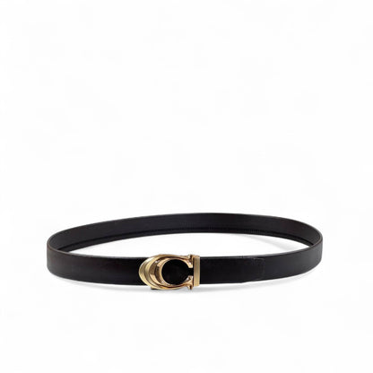 🖤 Coach Black Leather Belt – Signature C Buckle | 135 cm