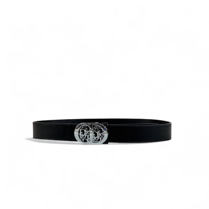 ⚜️ Dior Black Leather Belt – Silver CD Buckle | 115 cm
