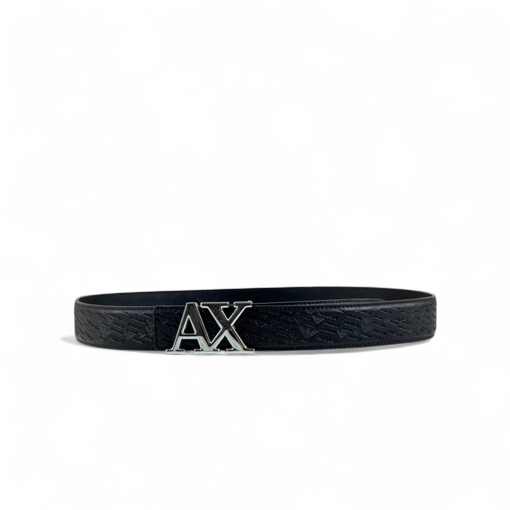 🖤 Armani Exchange Black Leather Belt – Silver AX Buckle | 125 cm