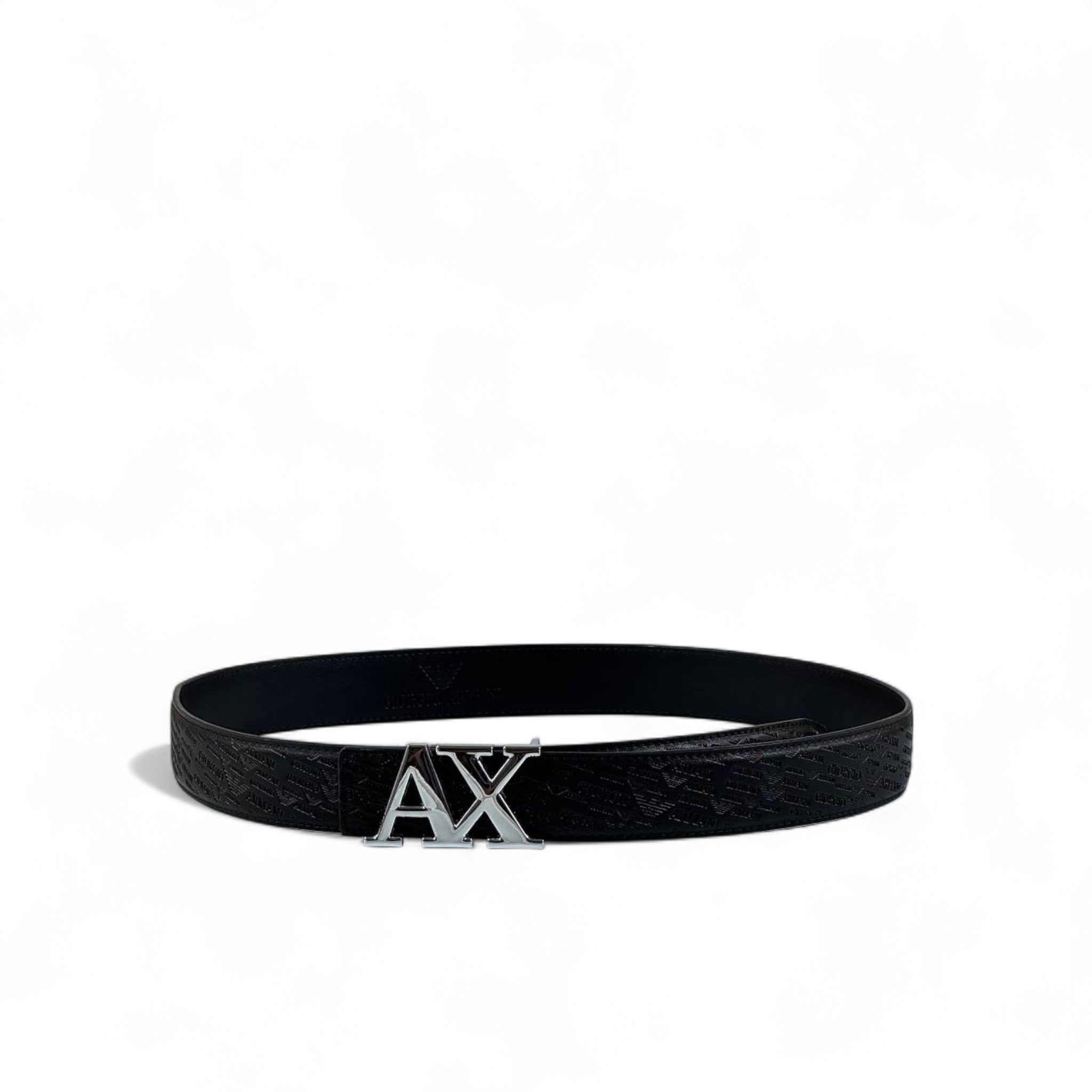 🖤 Armani Exchange Black Leather Belt – Silver AX Buckle | 125 cm