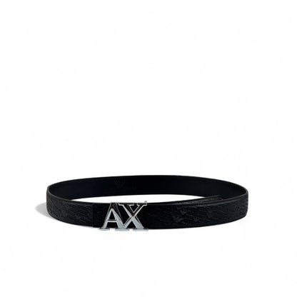 🖤 Armani Exchange Black Leather Belt – Silver AX Buckle | 125 cm
