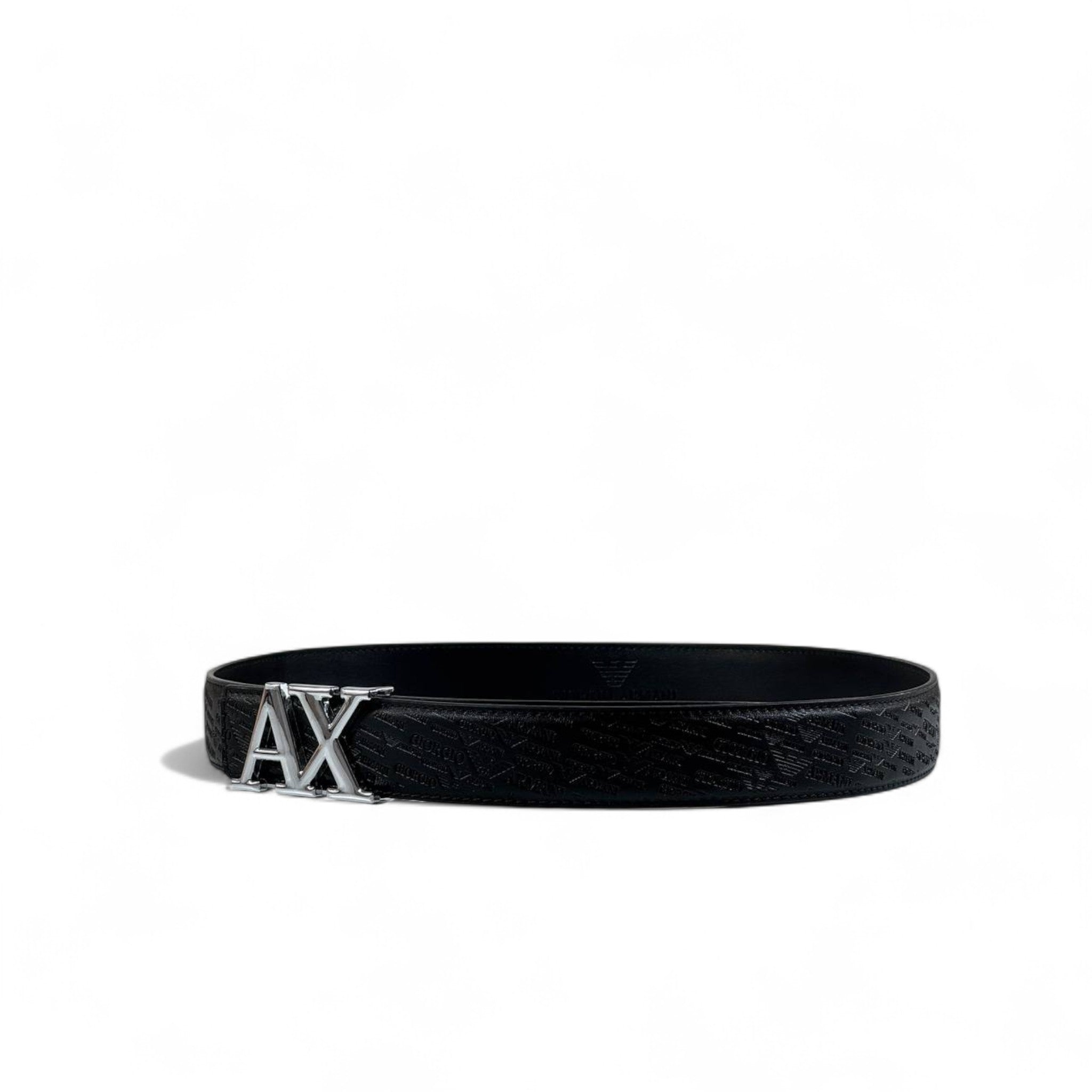 🖤 Armani Exchange Black Leather Belt – Silver AX Buckle | 125 cm