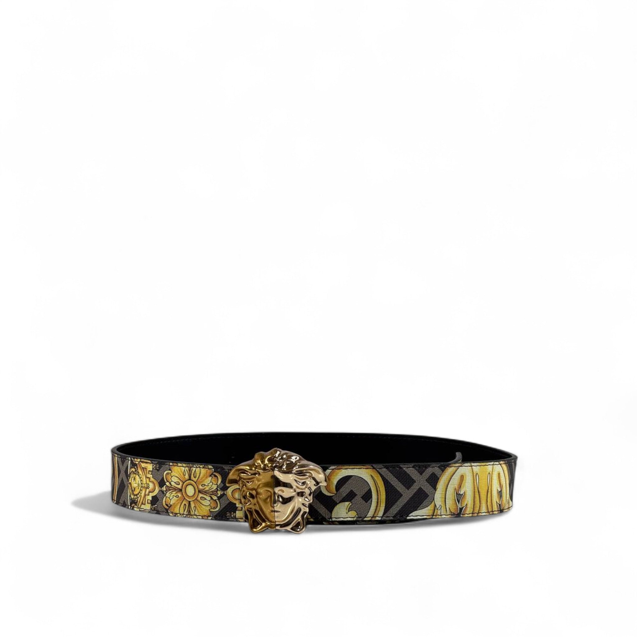 ⚜️ Versace Baroque Print Belt – Gold Medusa Buckle | 115 cm
