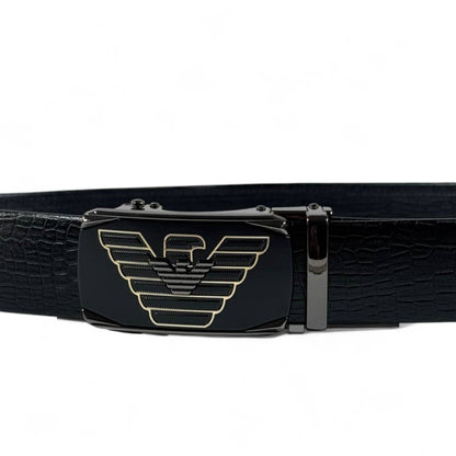 Armani Black Croc-Embossed Belt with Eagle Buckle | 120 cm