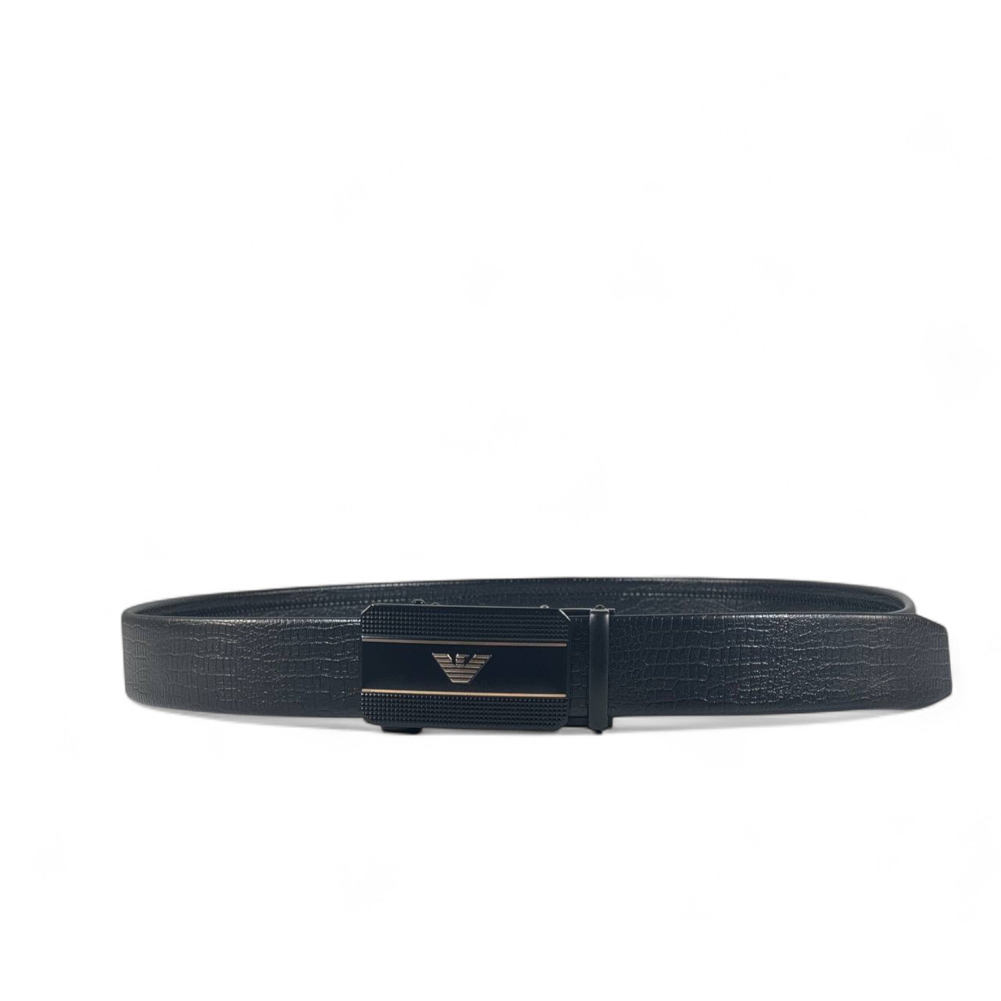 Armani Black Leather Belt with Eagle Logo Buckle | 120 cm