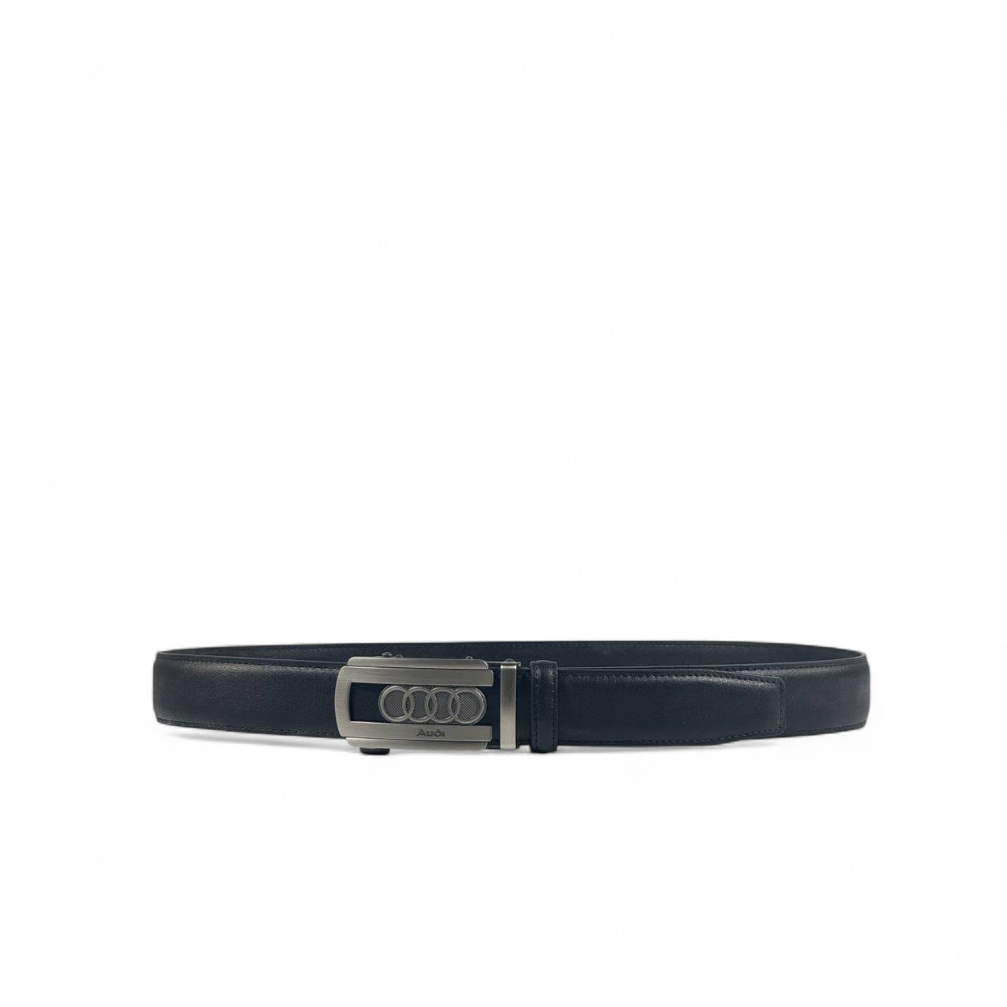 Audi Black Leather Belt with Four-Rings Logo Buckle | 120 cm