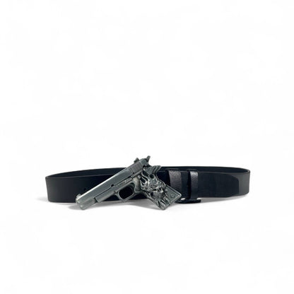 Gun Buckle Statement Leather Belt | 120 cm