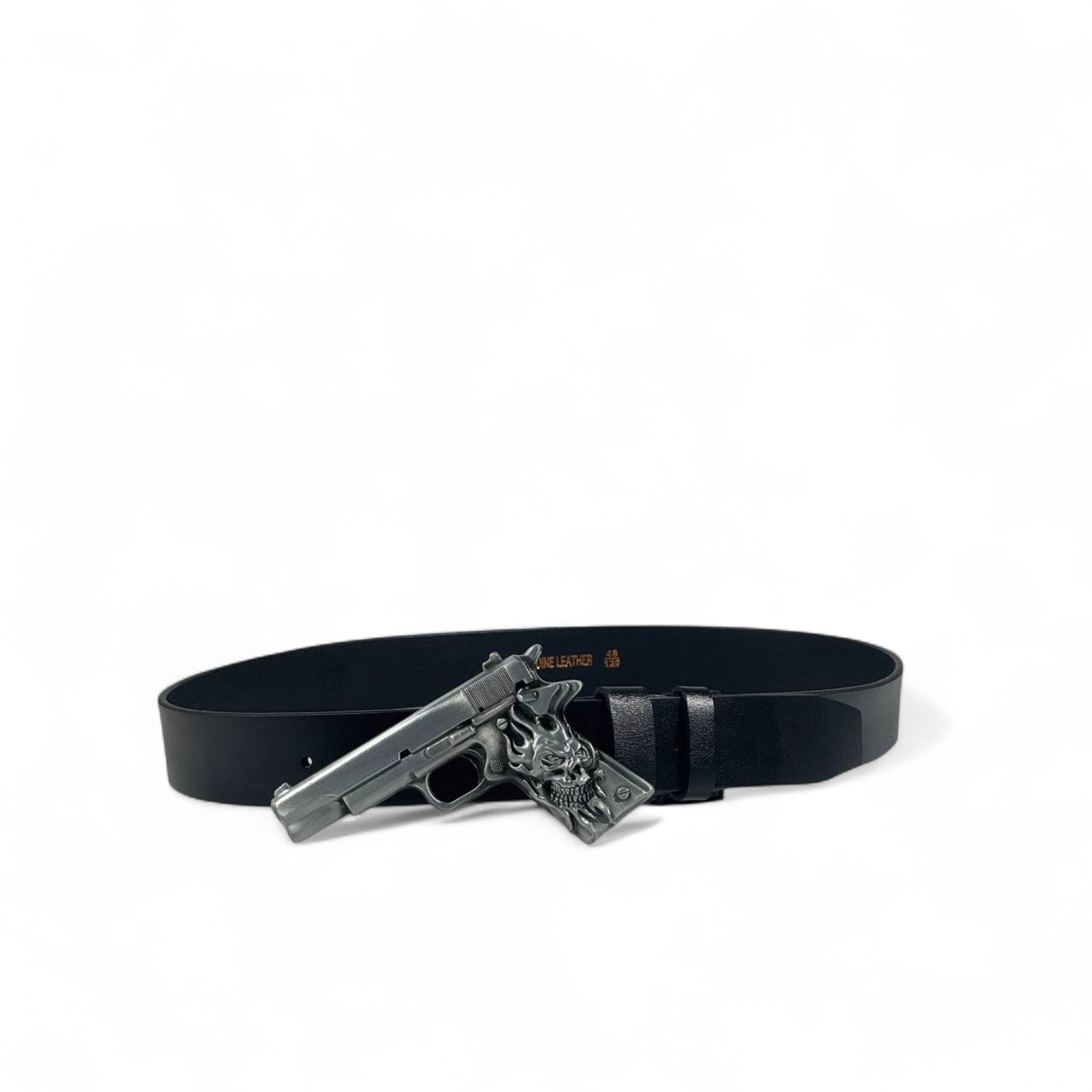 Gun Buckle Statement Leather Belt | 120 cm