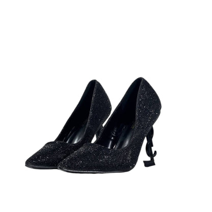 ✨ Saint Laurent YSL Opyum Pumps – Black Crystal with Logo Heel 👠💎