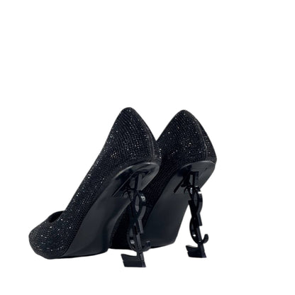 ✨ Saint Laurent YSL Opyum Pumps – Black Crystal with Logo Heel 👠💎