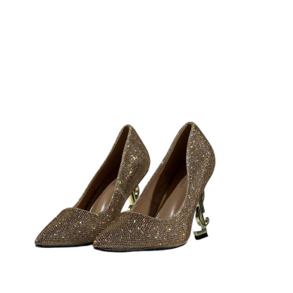 ✨ Saint Laurent YSL Opyum Pumps – Gold Crystal with Logo Heel 👠💎