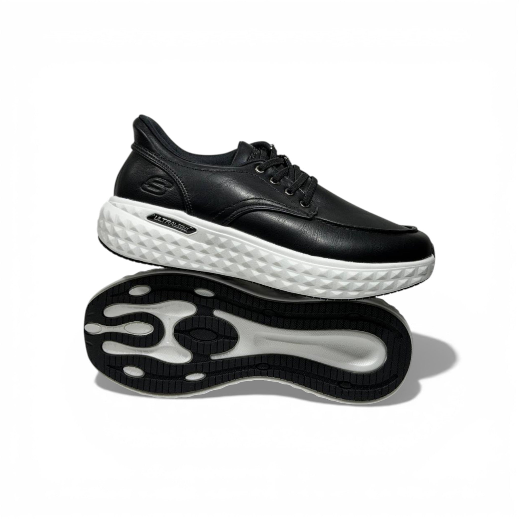 Skechers Ultra Light Leather Sneakers – Black Classic Comfort Shoes 🖤👞 | Lightweight Casual Walking Shoes