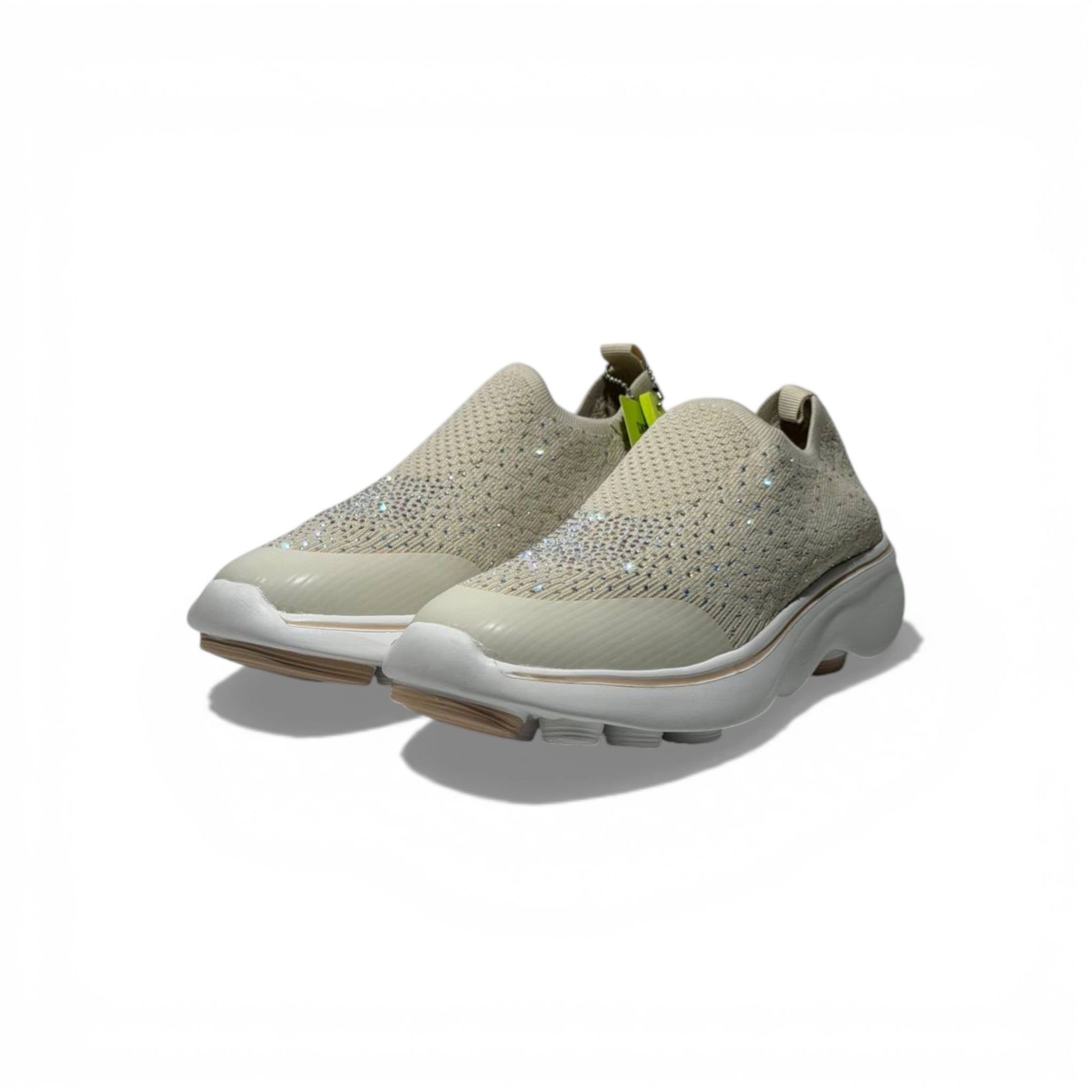 Skechers Crystal Slip-On Sneakers – Beige Sparkle Comfort Shoes ✨👟 | Lightweight Breathable Walking Trainers
