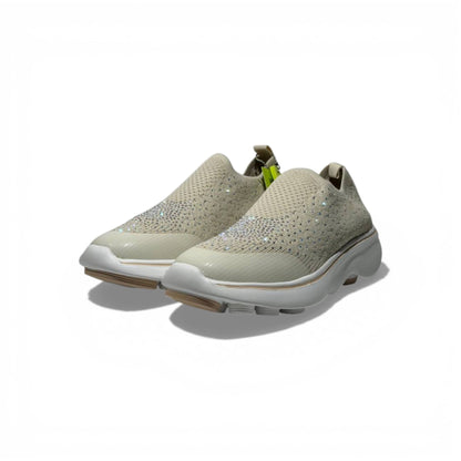 Skechers Crystal Slip-On Sneakers – Beige Sparkle Comfort Shoes ✨👟 | Lightweight Breathable Walking Trainers